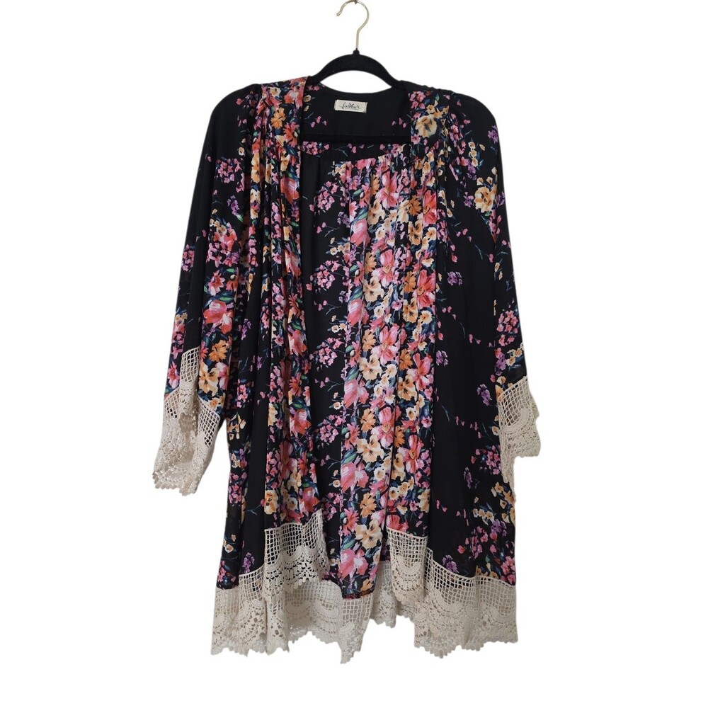Umgee Cardigan Duster Top Sz S/M Floral Open Front Crocheted Cottagecore Hippie